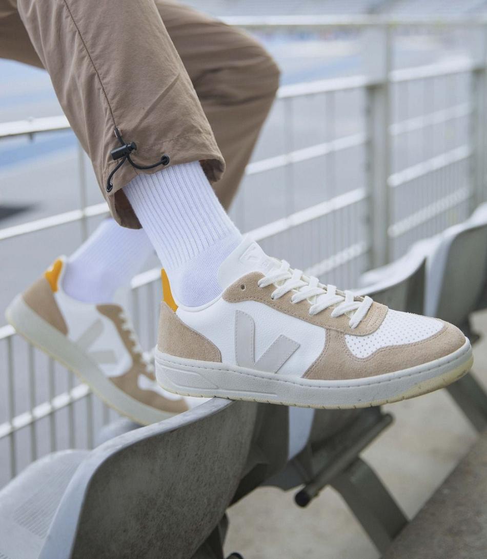 Veja V-10 Chromefree Nahkaiset Sahara Ouro Outlet Adults Valkoinen | MFIHR51278