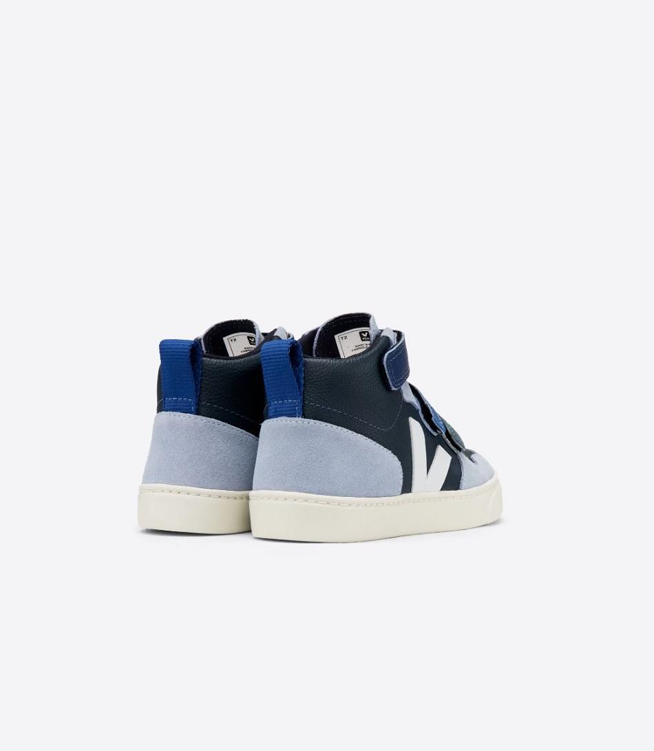 Veja V-10 Mid Chromefree Nahkaiset Multico Nautico Menthol Outlet Kids Mustat Sininen | FIEGJ14967