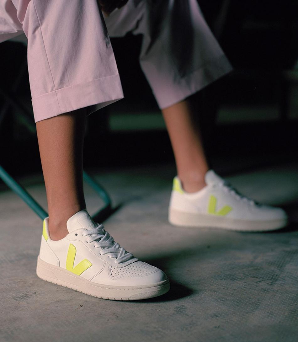 Veja V-10 Nahkaiset Jaune Fluo Outlet Adults Valkoinen | FINZX34836