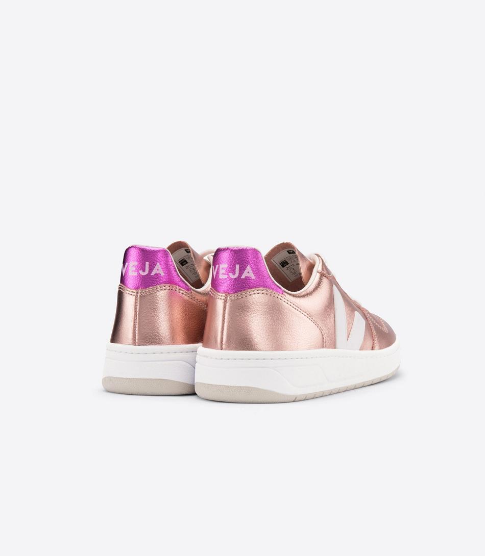 Veja V-10 Nahkaiset Nacre Fushia Outlet Adults Valkoinen | FIZPD24377