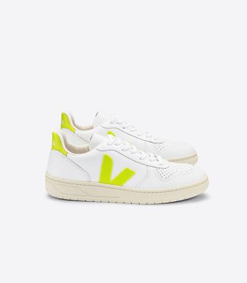 Veja V-10 Nahkaiset Jaune Fluo Outlet Adults Valkoinen | FINZX34836